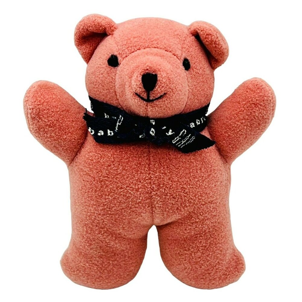 Baby GAP Dark Pink Teddy Bear Plush Rattle Blue Ribbon 6 inch Embroidered Eyes